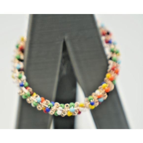 Handmade Colorful Seed Bead Hoop Earrings Boho Style 2 1/2" Diameter Lightweight - Picture 3 of 6
